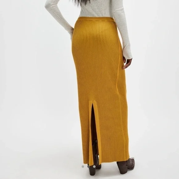 Free People Clara Maxi Skirt Large Avocado Combo Knit Ribbed Maxi - Picture 2 of 3